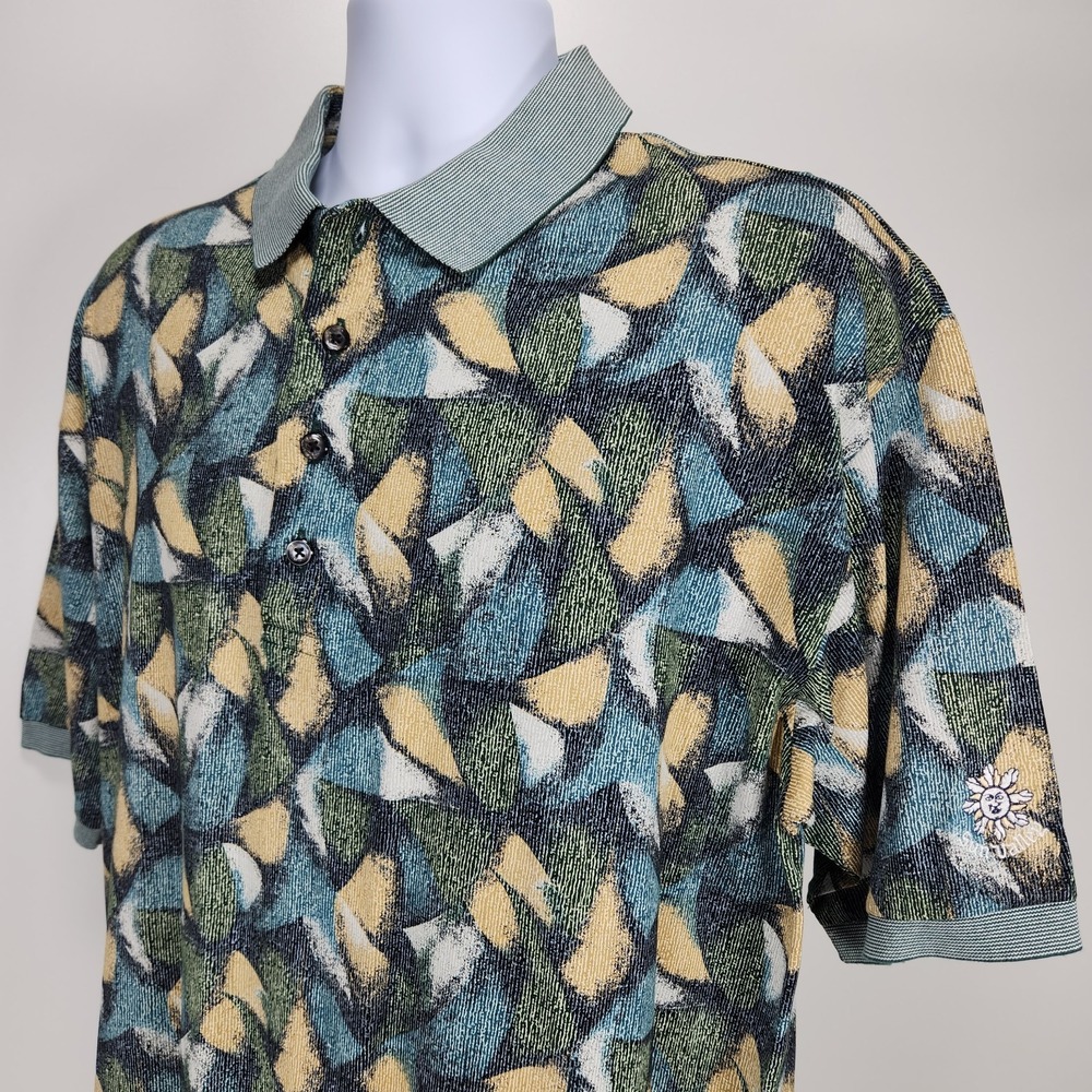 Descente Golf Collection Green Yellow Khaki Short Sleeve Polo Shirt‎ Medium NWOT